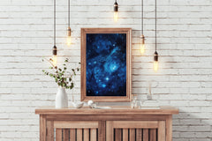 Space with stars blue and black background wall art