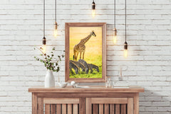 Northren Giraffe and Zebra Grazing in Savanna Wall Art - beink online art store