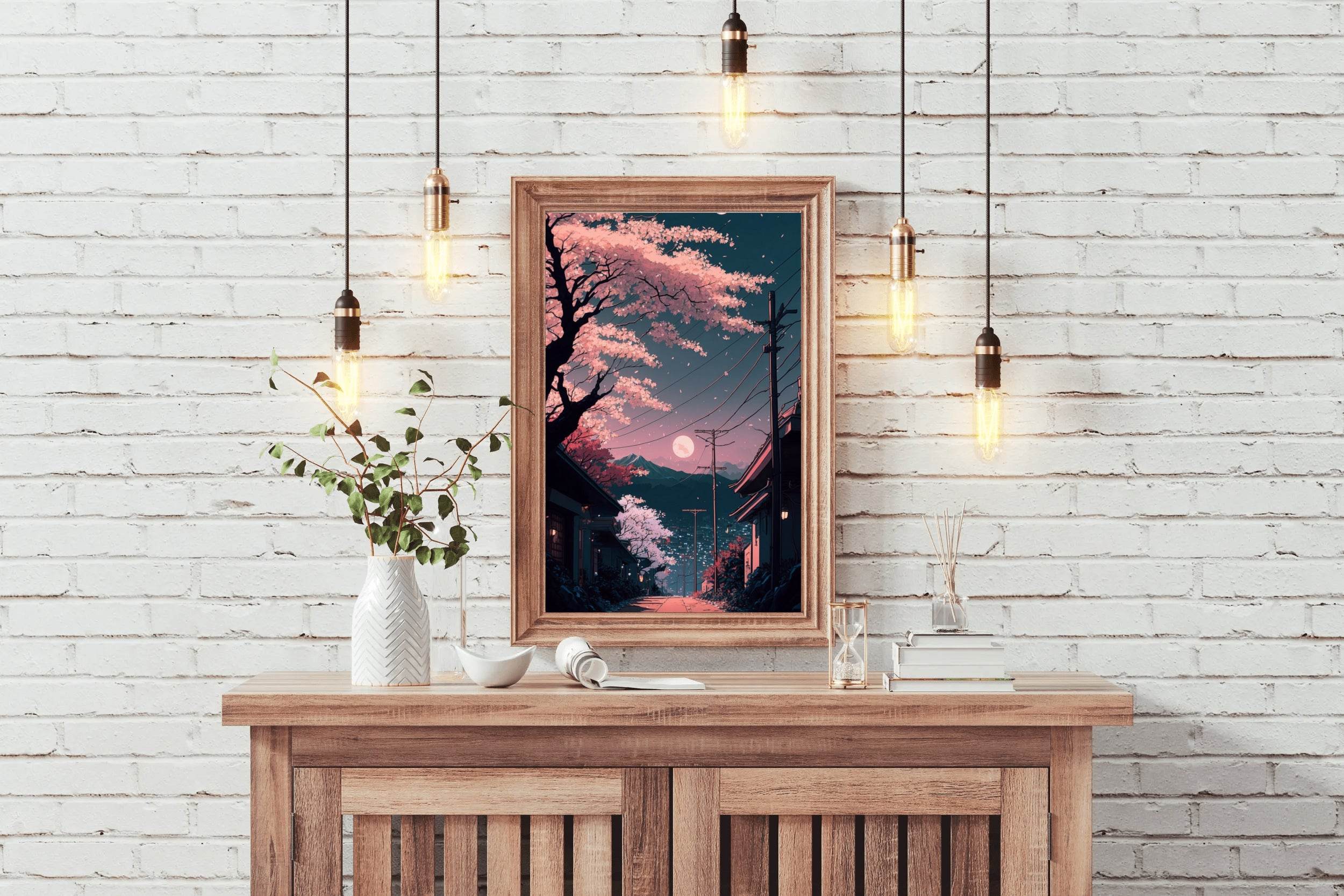 The Moon on The Horizon in Japanese's Town Anime Wall Art - beink online art store