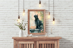 Watercolor Black Cat Animal Wall Art