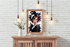 Women Character Red Hair with Black Feather Hat Wall Art - beink online art store