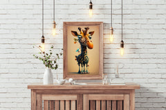 Cartoon Giraffe With Flower Animal Wall Art