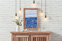 Blue and White Striped Paper With Flowers Wall Art