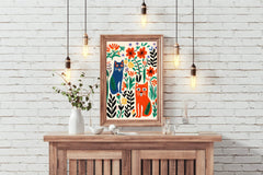 Painting Colored Cats Among Flowers Art - beink online art store