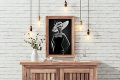 Elegant Women with Hat Black & White Wall Art