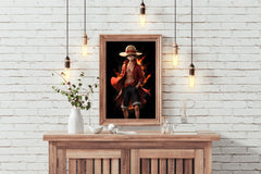 Monkey D. Luffy Character  on Fire Anime Wall  Art