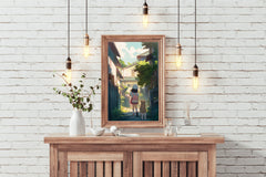 Lifestyle Scene With People In Anime Style  Wall Art