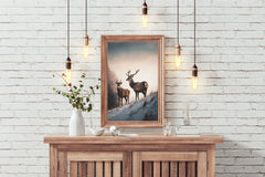 Pair of Red Deer Standing in Snow Wall Art