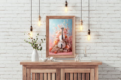 Pink Violin Among Flowers Wall Art