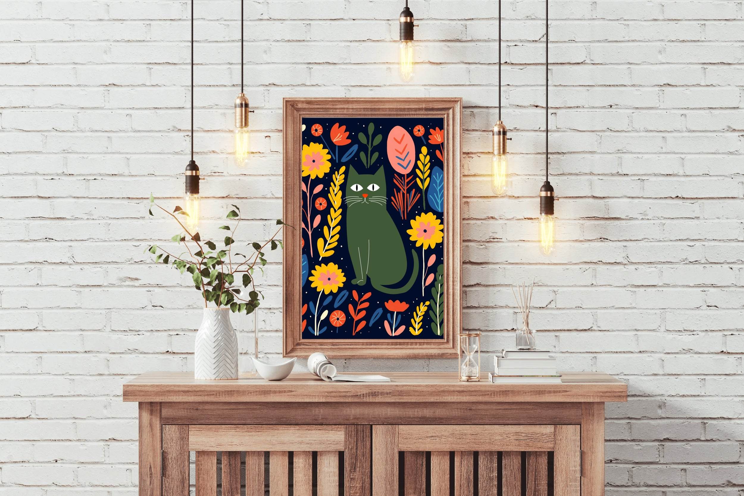 Painting Of a Cat Among Flowers Wall Art - beink online art store