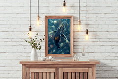 Whale Fantasy Flying Over Buildings Wall Art