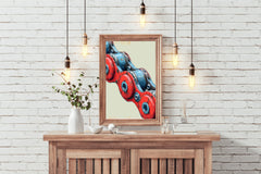 Painting of Red and Blue Bicycle Chain Artwork