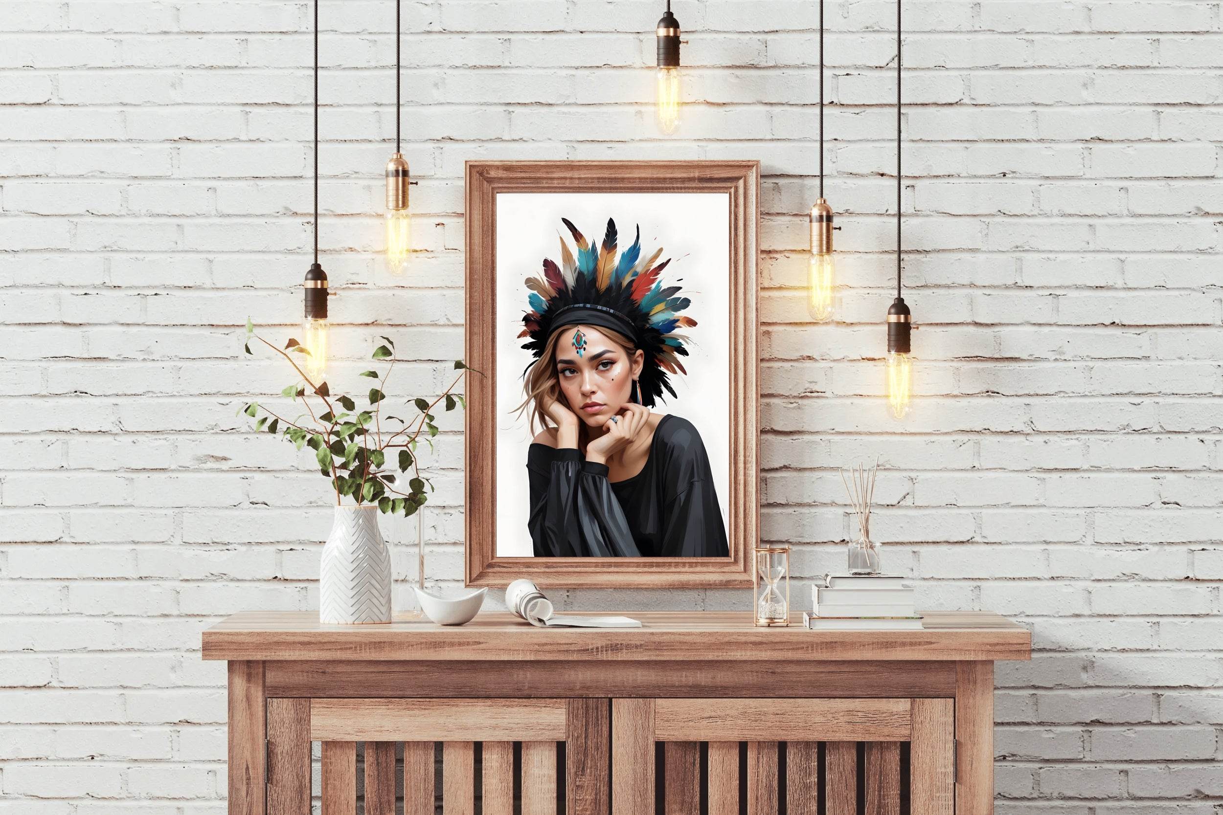 Lady with Brown Hair Feather Hat Wall Art - beink online art store