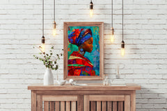 Colorful Scarf African Woman  Wall Art