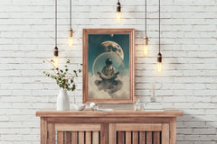 Astronaut is engaged in meditation in space wall art - beink online art store