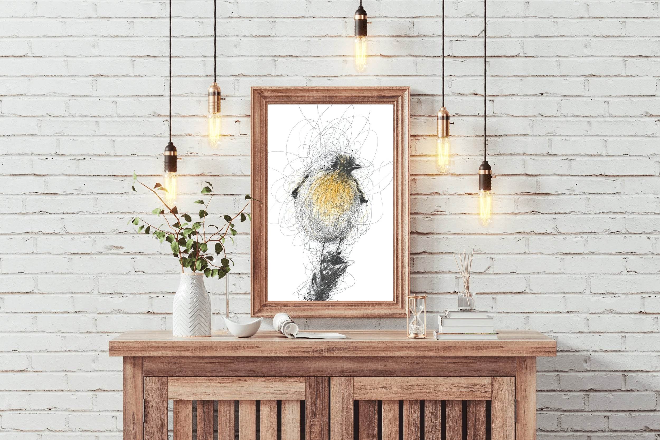 Black Pen and Ink Bird Illustration Wall Art - beink online art store