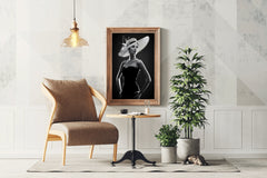 Elegant Women with Hat Black & White Wall Art