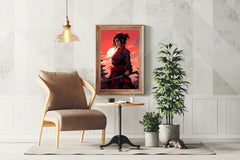 Young Ninja Girl on japan Monument Background Anime Wall  Art