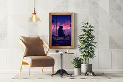 Evening Cityscape Neon Lights Lofi Style and Moody Anime Wall  Art