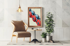 Painting of Red and Blue Bicycle Chain Artwork