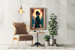 Anime Girl With katana In Forest Sunset Anime Wall Art