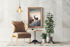 Pair of Red Deer Standing in Snow Wall Art