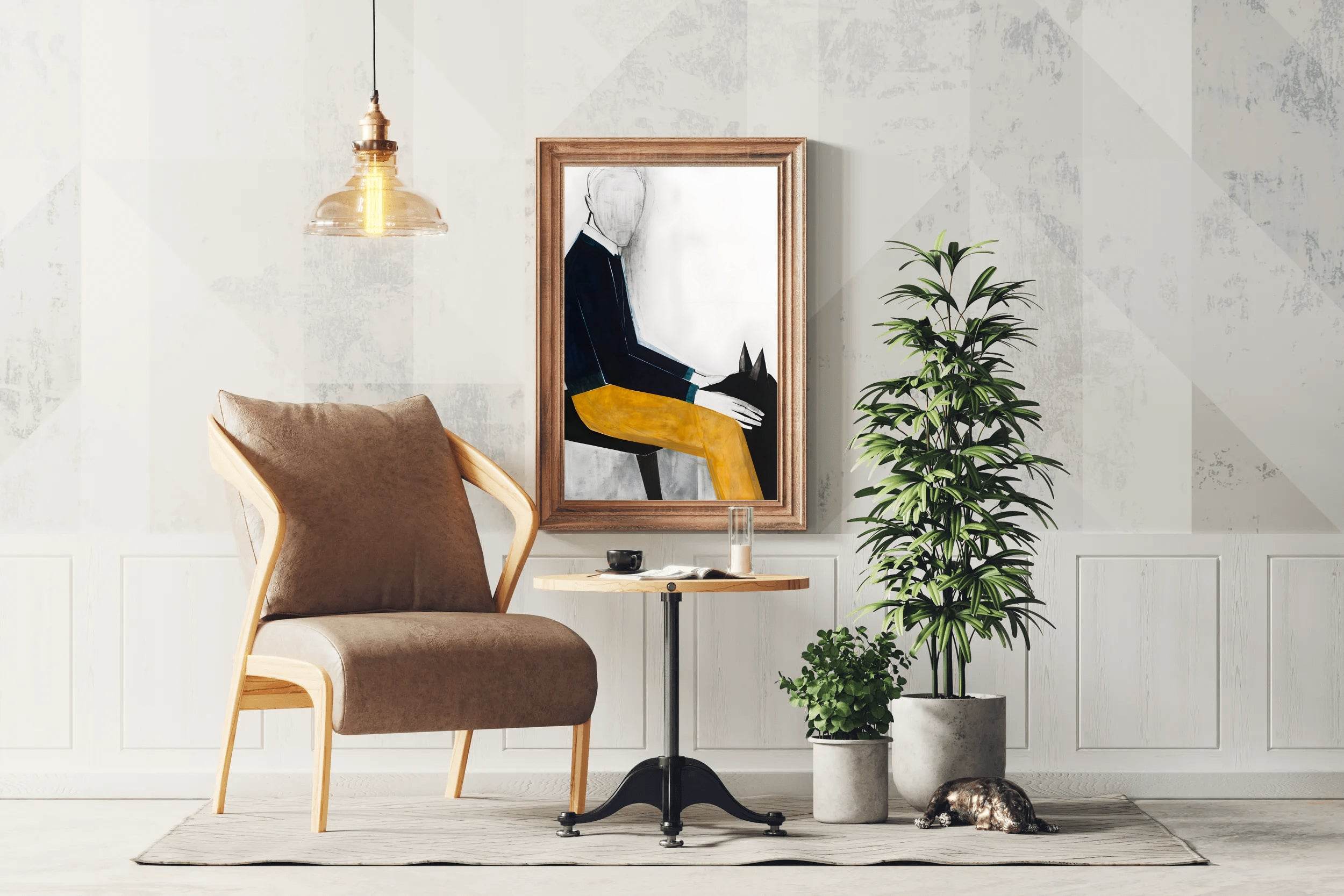 Sketch Wall Art of Man Sitting with Dog - beink online art store