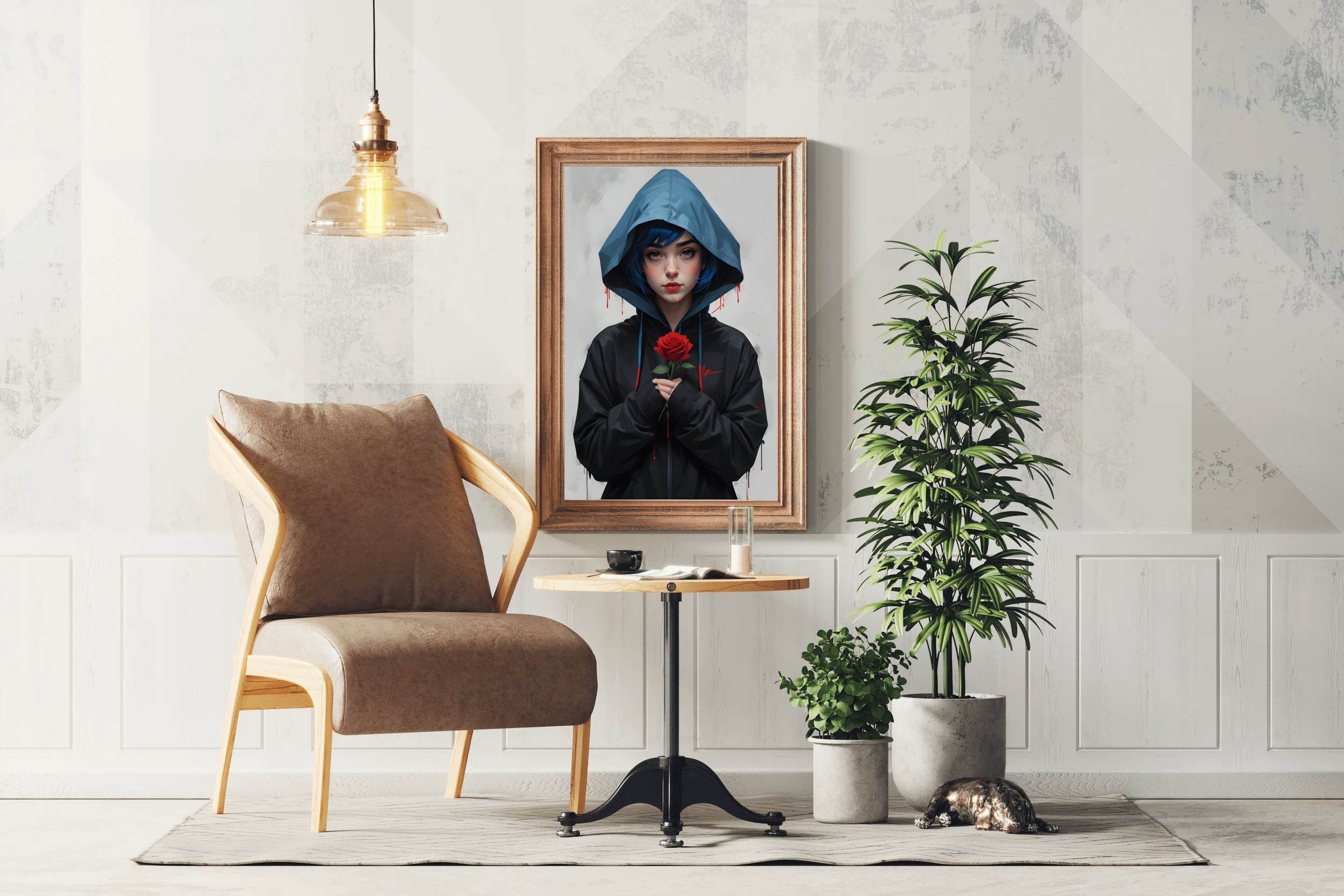 Anime Girl with Blue Hair and Blue Eyes in a Blue Jacket Wall Art - beink online art store