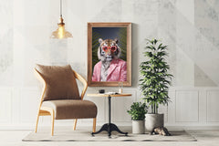 Tiger Wearing Pink Goggle and Coat Animal Wall Art