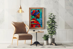 Colorful Scarf African Woman  Wall Art