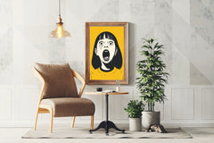 Crying Girl With Yellow Background Wall Art