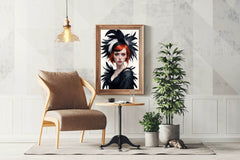 Women Character Red Hair with Black Feather Hat Wall Art - beink online art store