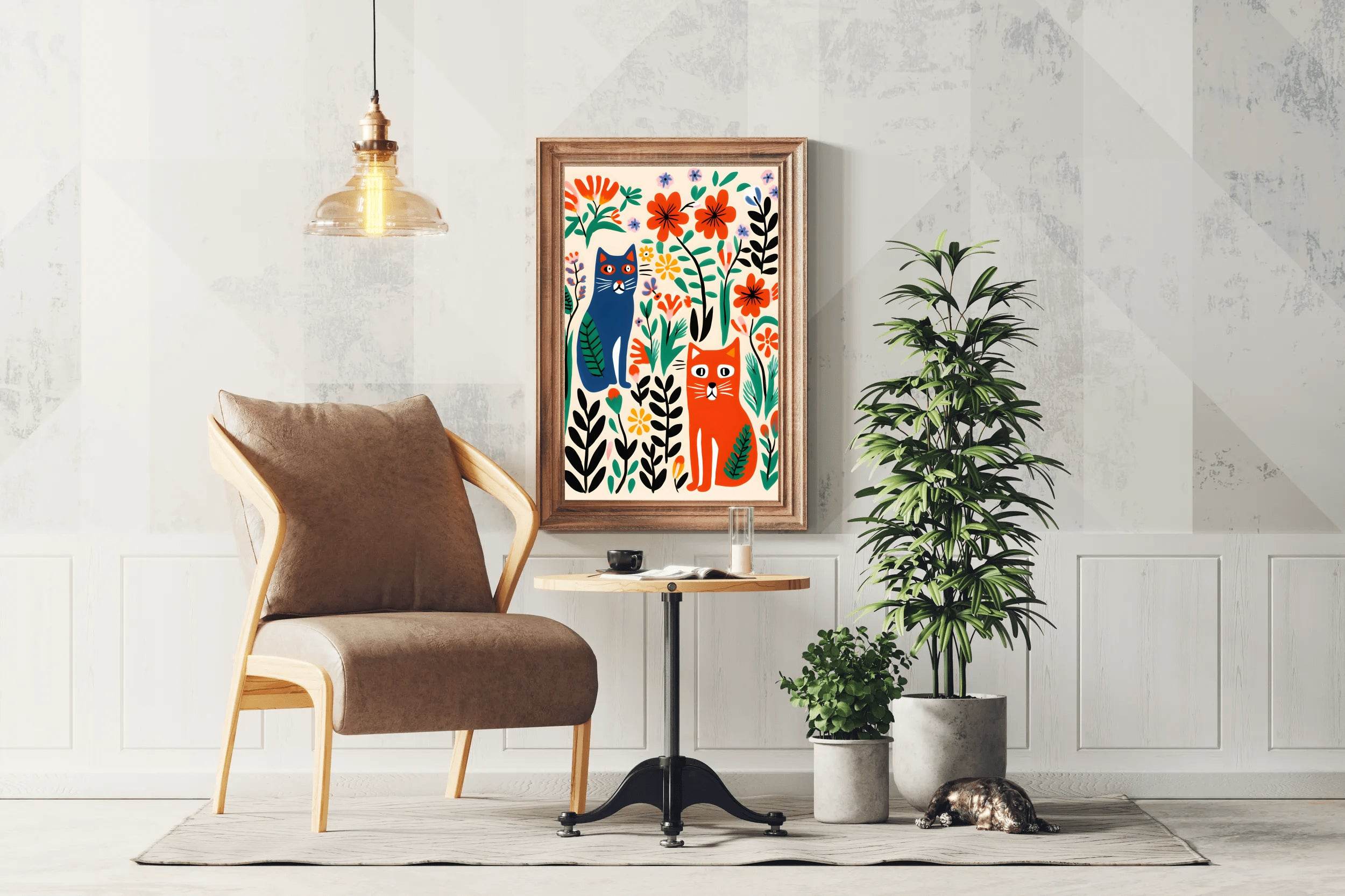 Painting Colored Cats Among Flowers Art - beink online art store