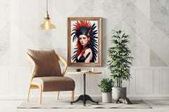 Orange Hair women with Black and Orange feather Wall Art - beink online art store