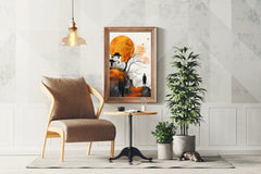 Orange Moon and Ancient House Wall Art