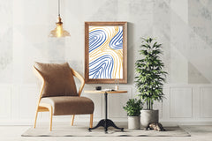 Blue And Yellow Wavy Lines Wall Art