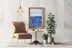 Blue and White Striped Paper With Flowers Wall Art