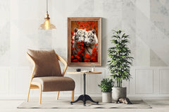 Wild White Tiger With Leaves Wall Art