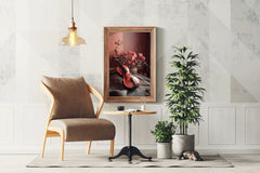 Stock Wooden Violin Next To The Vase Wall Art