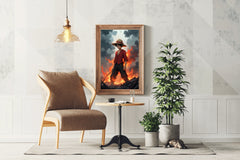 Monkey D. Luffy on Fire Anime Wall  Art