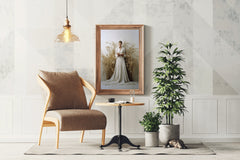 White Wedding Dress In Wheat Field Wall Art