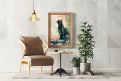 Watercolor Black Cat Animal Wall Art