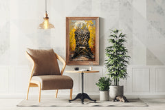 Painting Of A Chair Made Of Daggers And Swords Wall Art