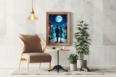 Anime scene of a Man and a Woman Walking Down Under the Moon Anime Wall  Art