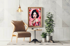 Japanese character with Pink and Red flower background Wall Art - beink online art store