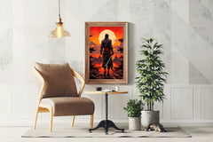 Sunset Style Portrait of Traditional Japanese's Samurai Character Anime Wall Art