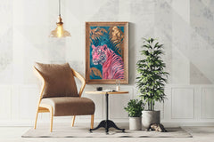 Handmade Tiger Painting with Palm Leaves - beink online art store