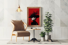 Elegant Lady With Black Hat Modern Wall Art