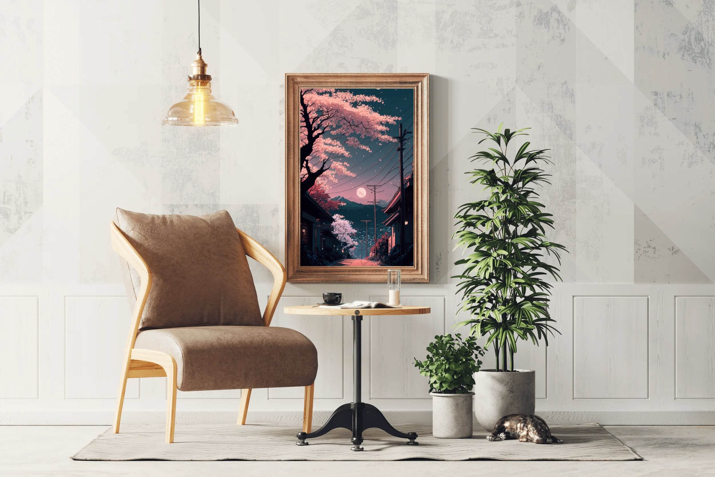 The Moon on The Horizon in Japanese's Town Anime Wall Art - beink online art store