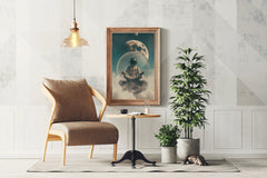 Astronaut is engaged in meditation in space wall art - beink online art store